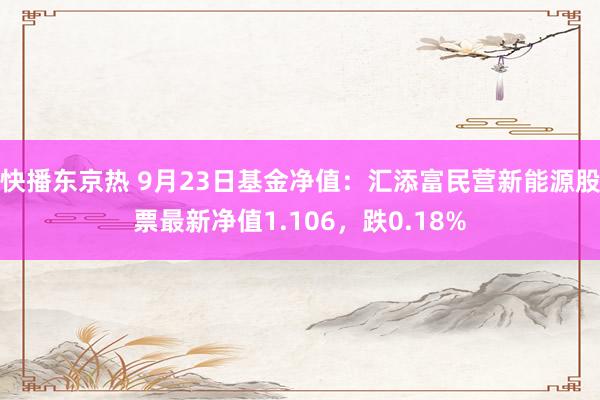 快播东京热 9月23日基金净值：汇添富民营新能源股票最新净值1.106，跌0.18%