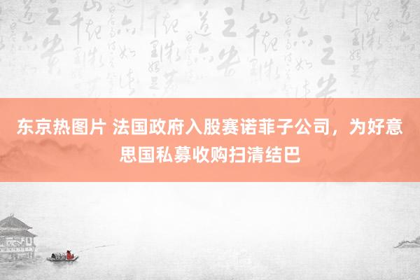 东京热图片 法国政府入股赛诺菲子公司，为好意思国私募收购扫清结巴