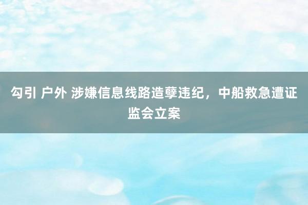 勾引 户外 涉嫌信息线路造孽违纪，中船救急遭证监会立案