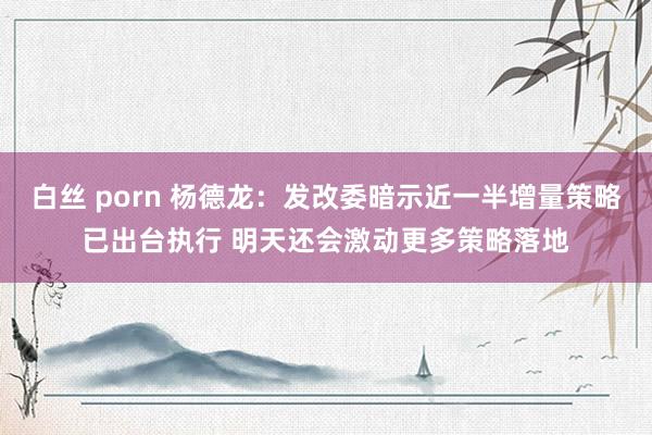 白丝 porn 杨德龙：发改委暗示近一半增量策略已出台执行 明天还会激动更多策略落地