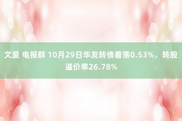 文爱 电报群 10月29日华友转债着落0.53%，转股溢价率26.78%